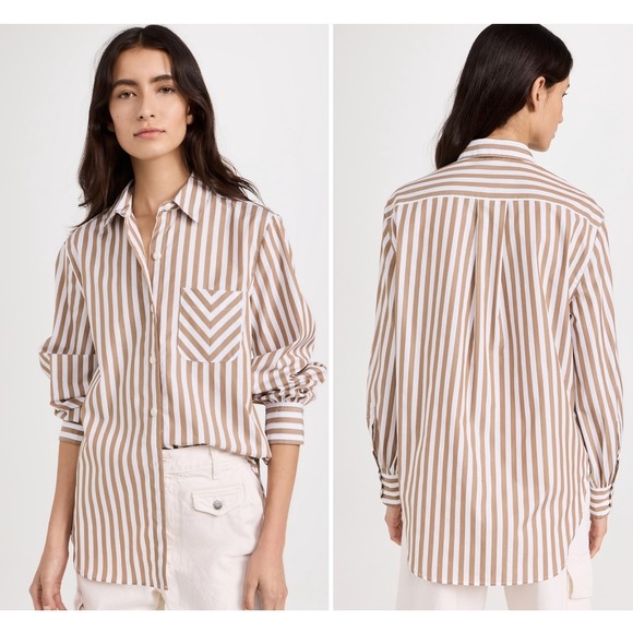 rag & bone Tops - Rag & Bone Maxine Womens Medium Brown White Striped Cotton Button Down Shirt